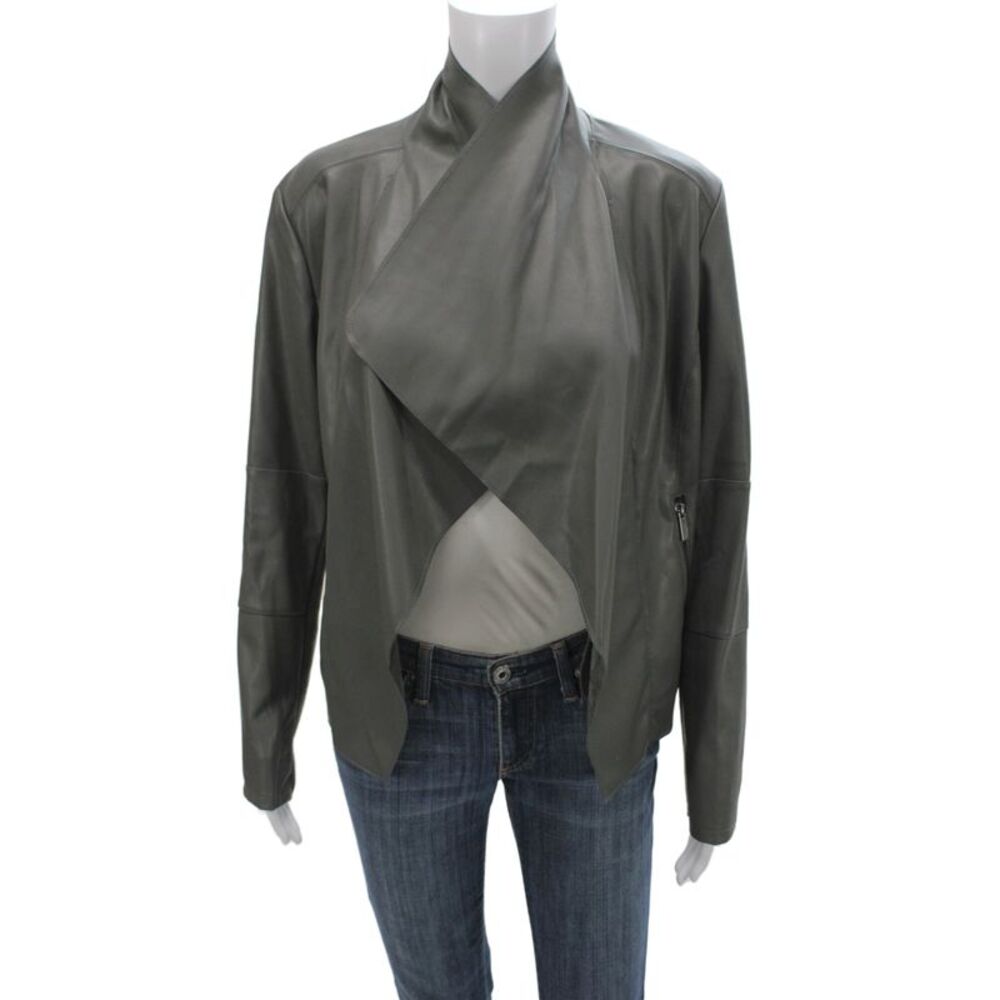 Bagatelle Womens Dark Gray Polyurethane Jacket Zip High Neck Long Sleeve Size M